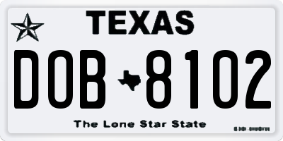 TX license plate DOB8102