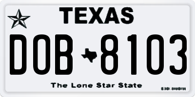 TX license plate DOB8103