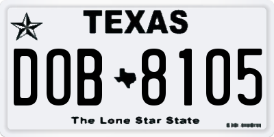 TX license plate DOB8105