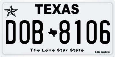 TX license plate DOB8106