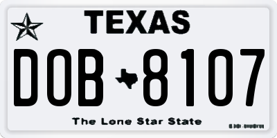 TX license plate DOB8107