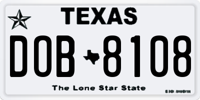 TX license plate DOB8108