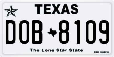 TX license plate DOB8109