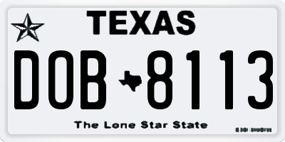 TX license plate DOB8113