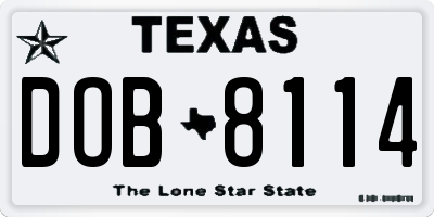 TX license plate DOB8114