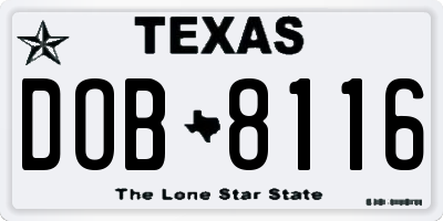 TX license plate DOB8116