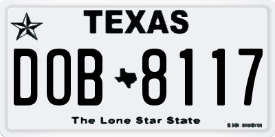 TX license plate DOB8117
