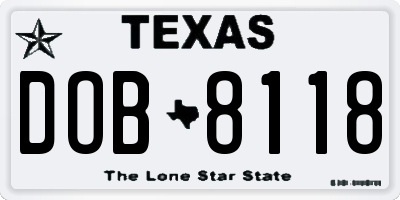 TX license plate DOB8118