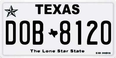 TX license plate DOB8120