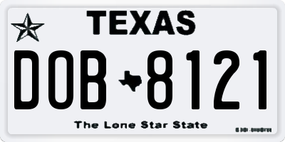 TX license plate DOB8121