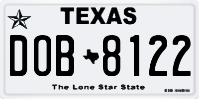 TX license plate DOB8122
