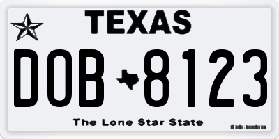 TX license plate DOB8123