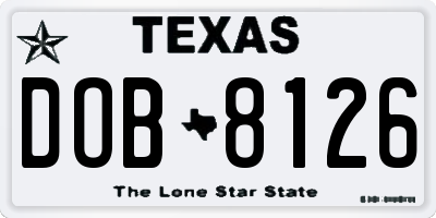 TX license plate DOB8126