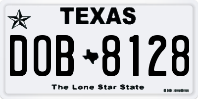 TX license plate DOB8128