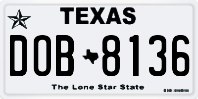 TX license plate DOB8136