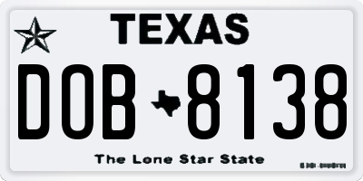 TX license plate DOB8138