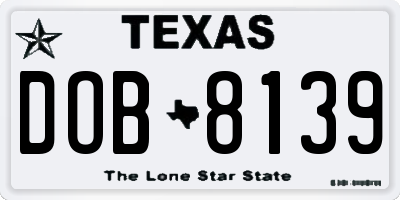TX license plate DOB8139