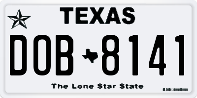 TX license plate DOB8141