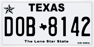 TX license plate DOB8142