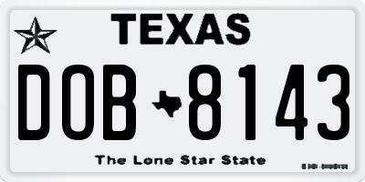 TX license plate DOB8143