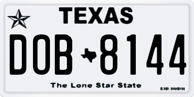 TX license plate DOB8144