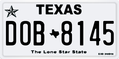 TX license plate DOB8145