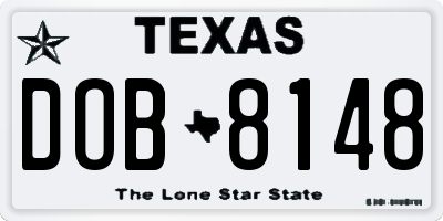 TX license plate DOB8148