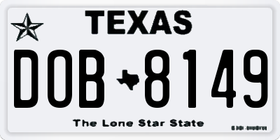 TX license plate DOB8149