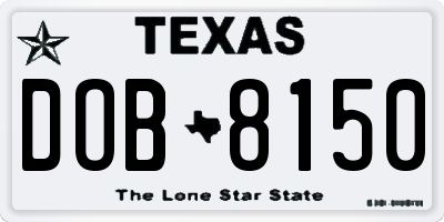 TX license plate DOB8150