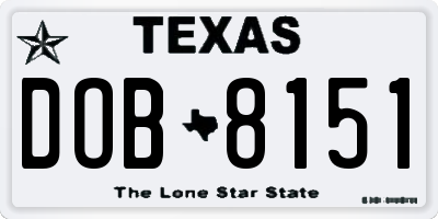 TX license plate DOB8151