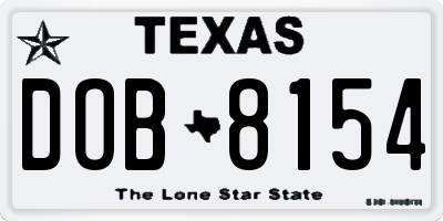 TX license plate DOB8154