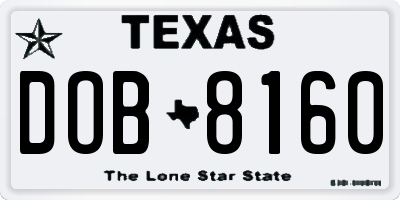 TX license plate DOB8160