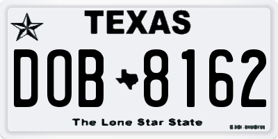 TX license plate DOB8162