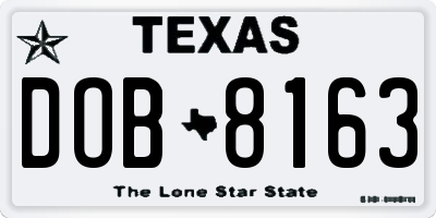 TX license plate DOB8163