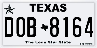 TX license plate DOB8164