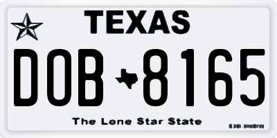 TX license plate DOB8165