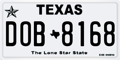 TX license plate DOB8168