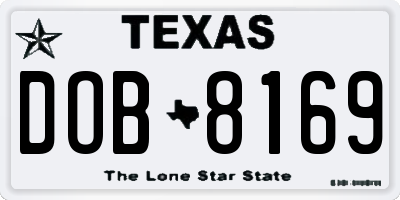TX license plate DOB8169