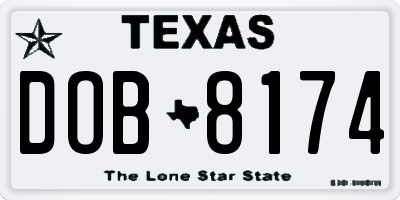 TX license plate DOB8174