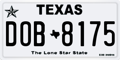 TX license plate DOB8175