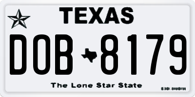 TX license plate DOB8179