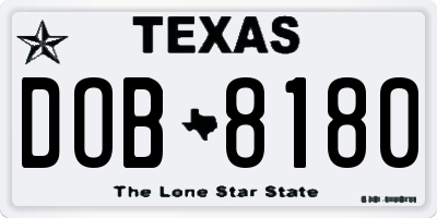 TX license plate DOB8180
