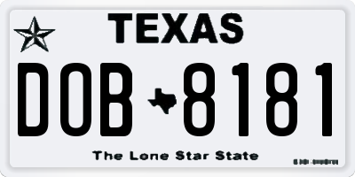 TX license plate DOB8181
