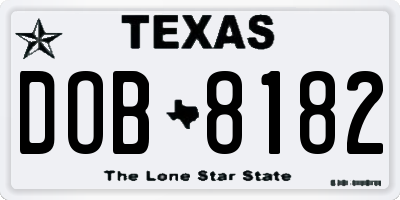 TX license plate DOB8182