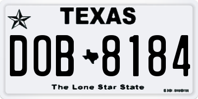 TX license plate DOB8184
