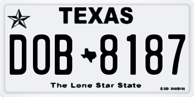 TX license plate DOB8187