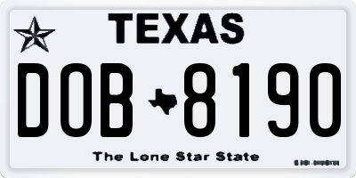 TX license plate DOB8190