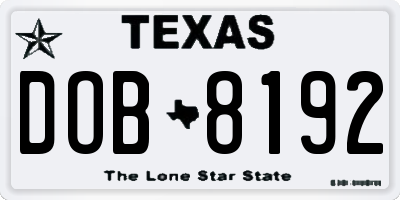 TX license plate DOB8192