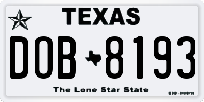 TX license plate DOB8193