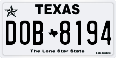 TX license plate DOB8194